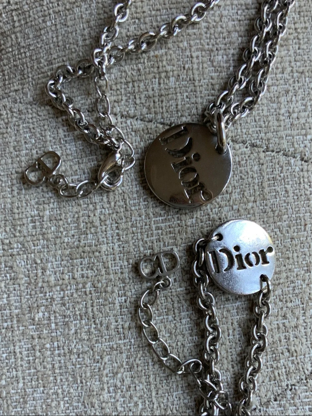 Dior Silver Disc 18 inch Pendant Necklace/Bracelet 8 inches